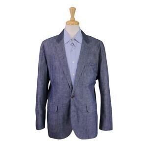 J. Crew Chambray Iridescent Blue Cotton Unstructured Blazer Jacket Men's XL